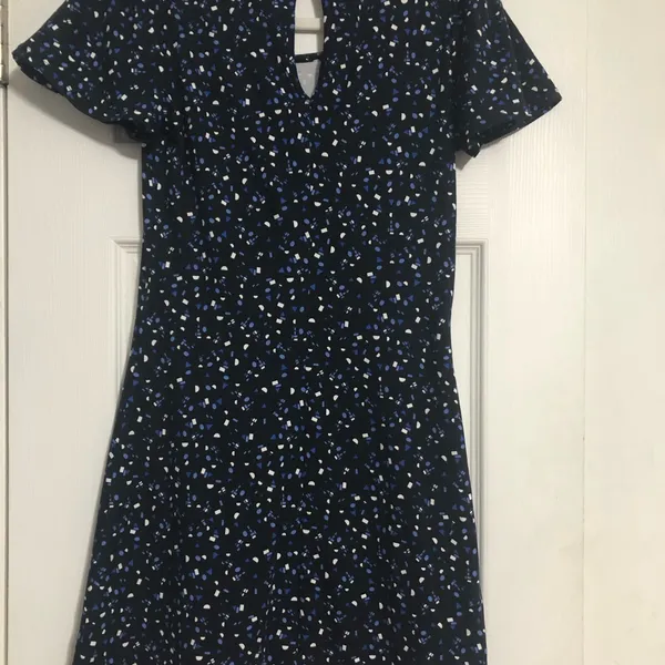 ALYA‎ blue white geometric dress women’s size XXS fit flare knee length - Image 6