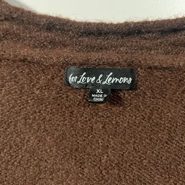 For Love & Lemons Cropped Amelia Sweater Chic Brown Knit with Back Tie Size XL - Image 3