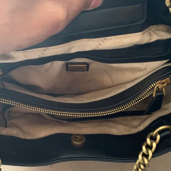 GUESS Black and Brown Monogram Chain-Handle Tote - Image 11
