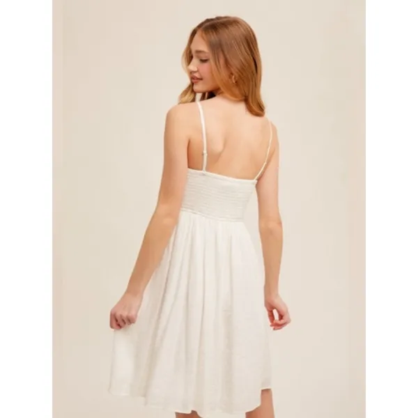 Hem & Thread NEW White Babydoll Smocked Mini Dress Sundress Size Medium - Image 4