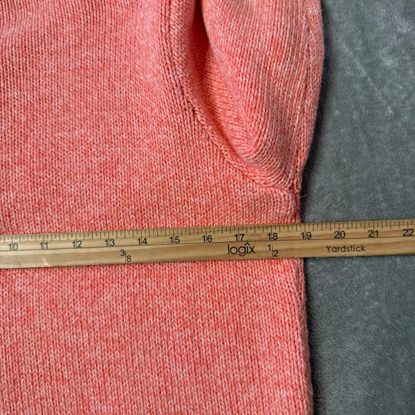 L.L.Bean Cotton Knit Cardigan Sweater Womens M Orange Marbled Layering Preppy - Image 9