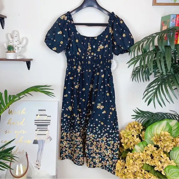 Lost + Wander Field of Deams Midi Dress Black Multi Floral - Image 2