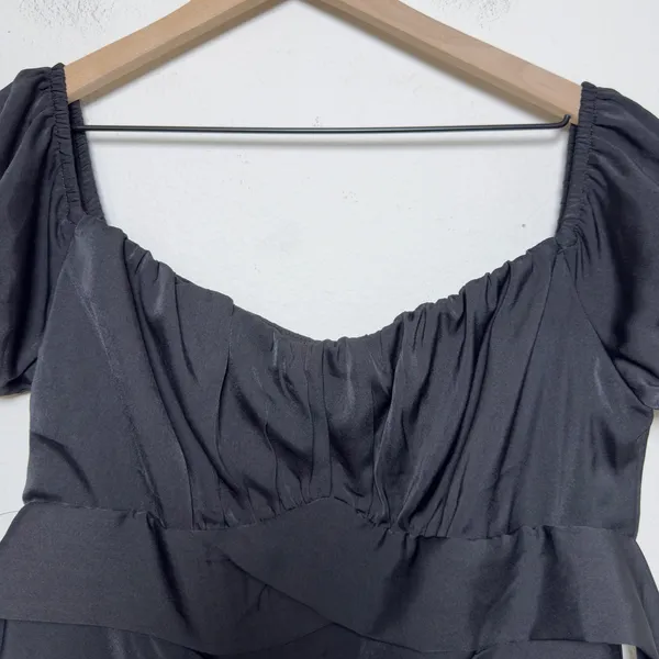 Women‎ Milkmaid Maxi Whimsigoth Dress Large Black Satin Puff Sleeve Ruched Bust - Image 7