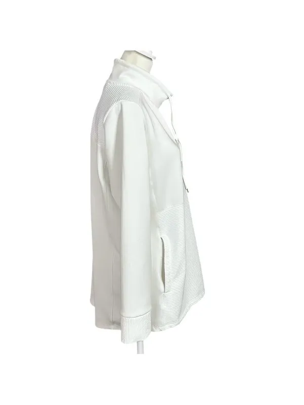 Jones New York Signature White w/ Ribbed Detail Funnel Neck Pullover Size Small - Image 2