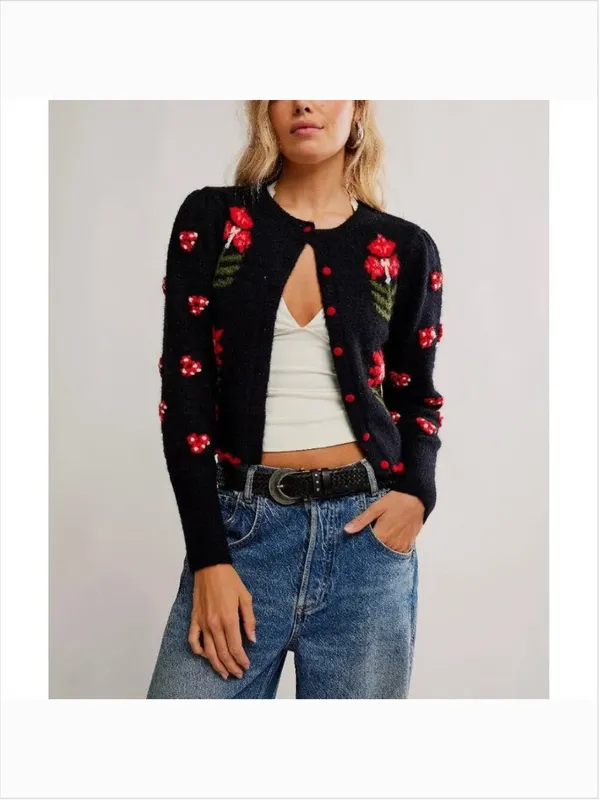 FREE PEOPLE NWT Nonna Knit Cardi / Midnight Bloom Combo - Image 2