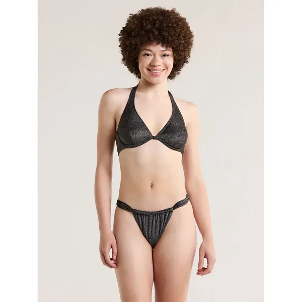 No Boundaries Womens Bikini Top Size M Black Underwire Lurex Halter Glam Beach - Image 4