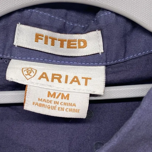 Ariat Shirt Womens M Fitted Snaps‎ Western Purple white trim Cross accent - flaw - Image 7