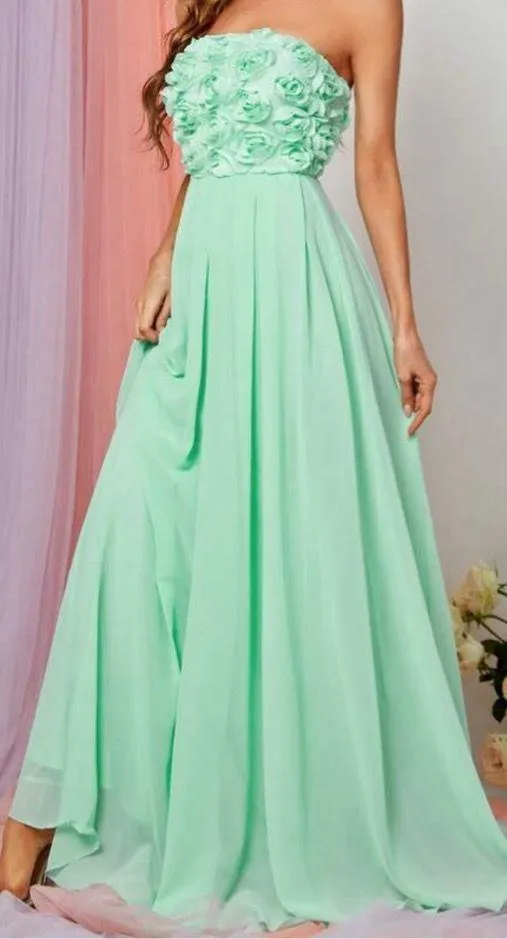 Boutique Green Prom Dress with floral top part - Image 3