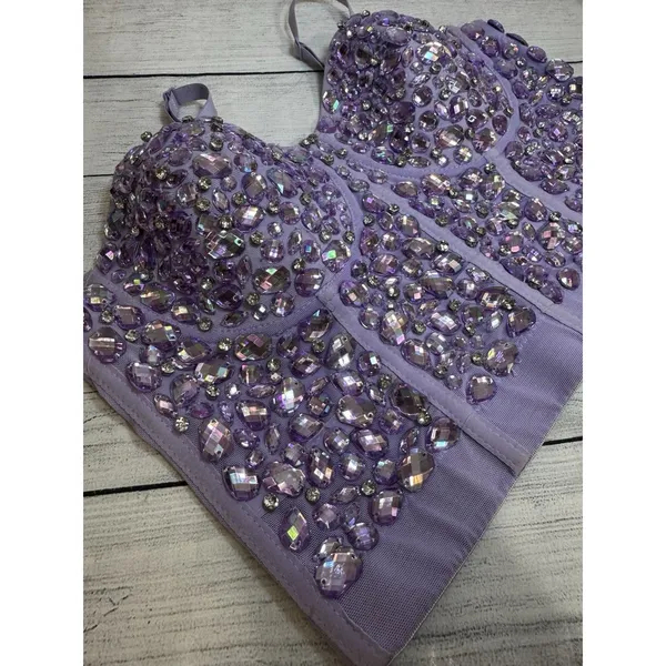 Women Lilac RHINESTONES Bustier SizeLARGE Festival Party Corset - Image 5