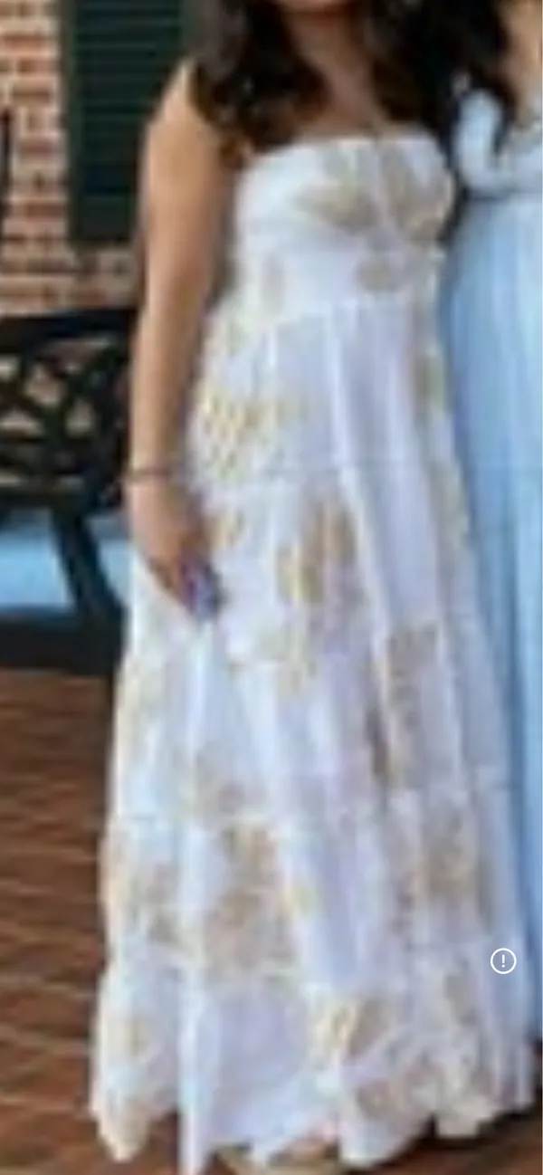 White And Gold Feather Pattern Maxi Dress - Image 7