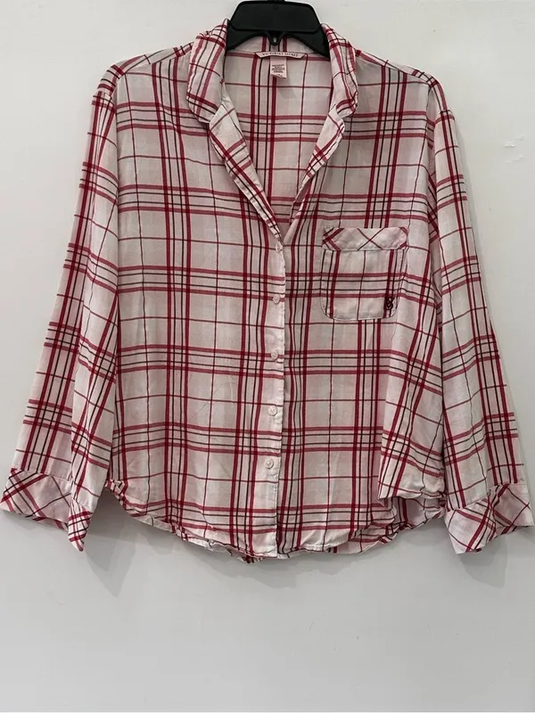 Victoria’s Secret Flannel Pajamas Peppermint Plaid Pink Red Large 2pc Pant Set - Image 2