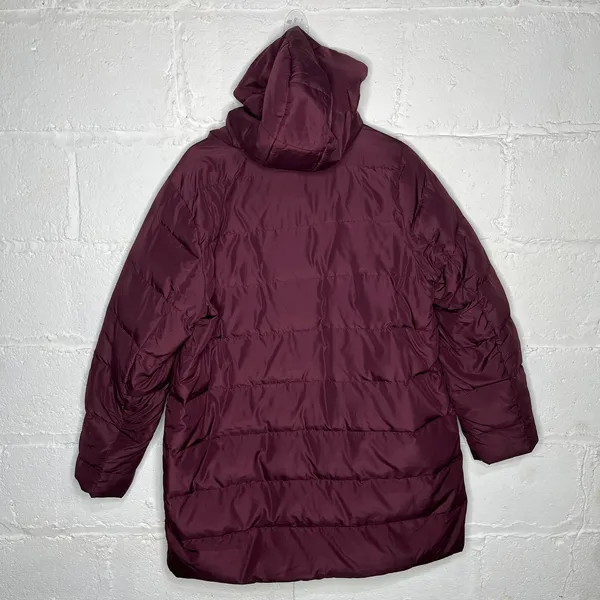 J.Jill Women’s Long Hooded Down Puffer‎ Coat Burgundy Size Large - Image 2