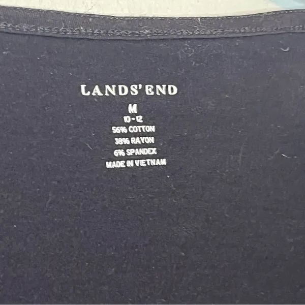 Lands' End Navy Blue Black Drape Neck Blouse Medium - Image 4