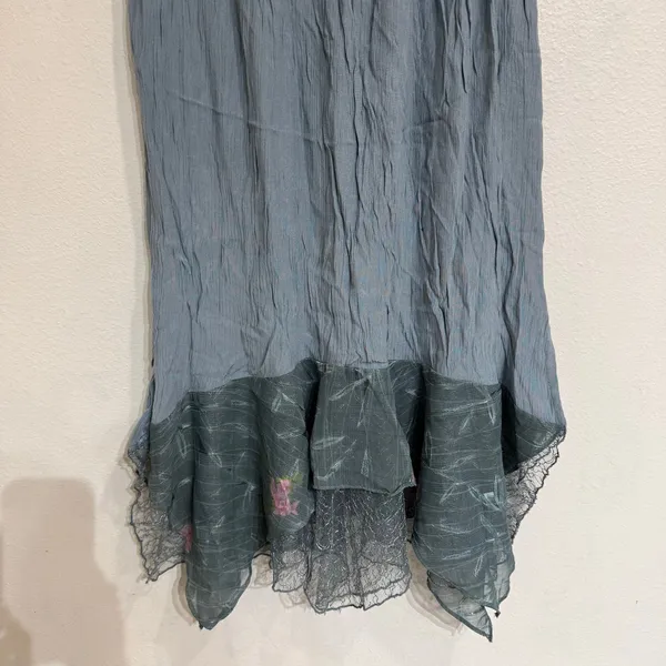 Vintage 90s Blue Sheer Lace Handkerchief Hem Midi Skirt Sz M - Image 4