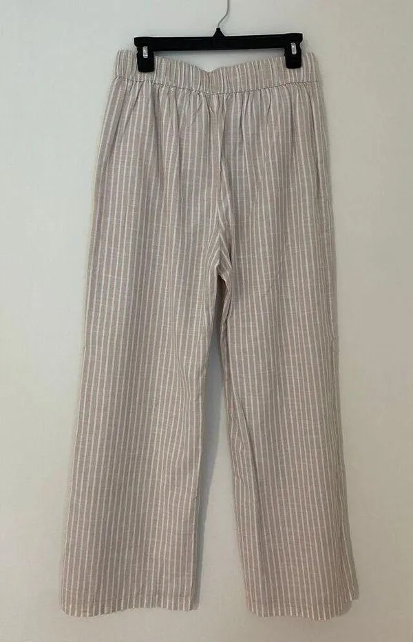 NWT Abercrombie & Fitch M 100% Cotton Tan White Stripe Pull On Wide Leg Pant - Image 6