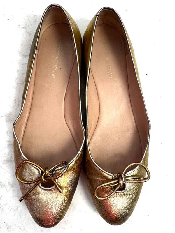Stuart Weitzman Metallic Gold Ballet Flats Leather Size 7.5 - Image 3