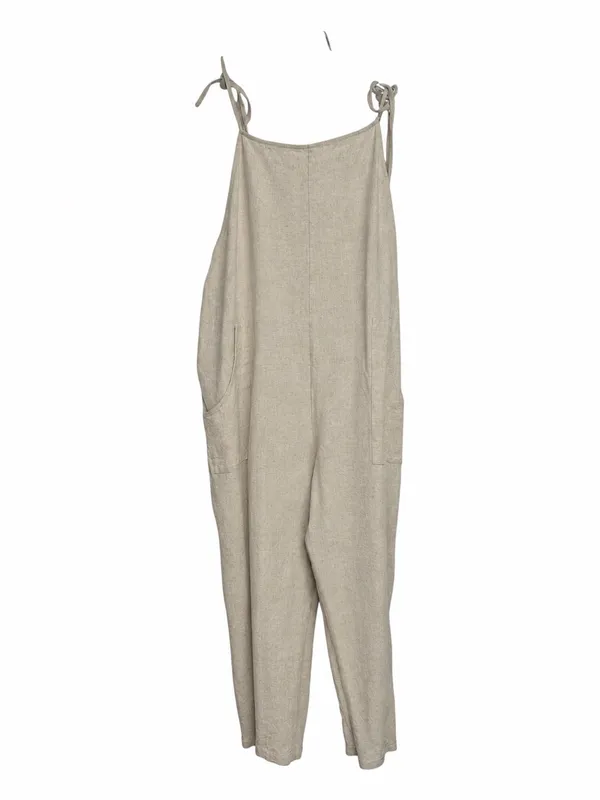 Altar’d State Linen Blend Tie-Shoulder Jumpsuit Oatmeal Size XL - Image 3