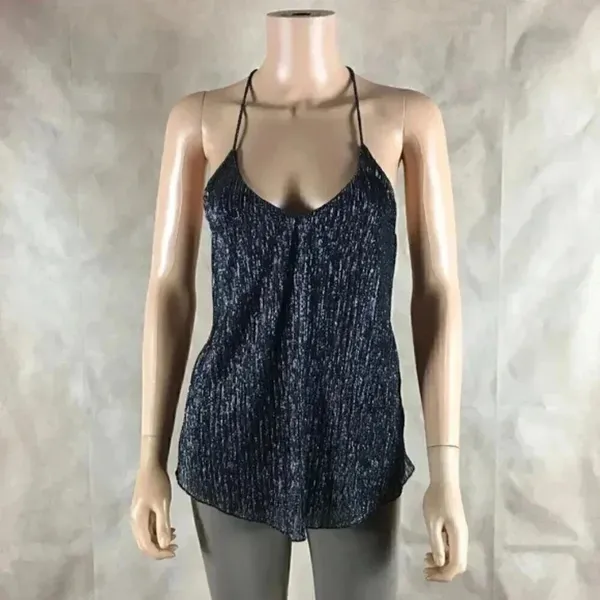 TopShop T-back Silver Metallic Drapey Tank Top Size 4 - Image 6