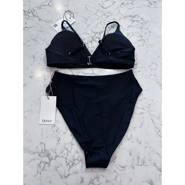 NWT Quince Black Italian V Neck Bikini Top & High Rise High Leg Bottom Small - Image 2