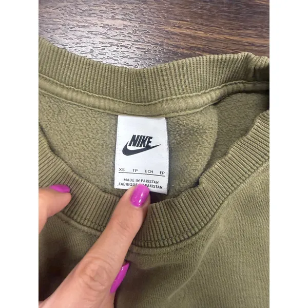 Nike Mini Center Swoosh Cropped Fleece Crewneck Sweatshirt Olive Green Size XS - Image 2
