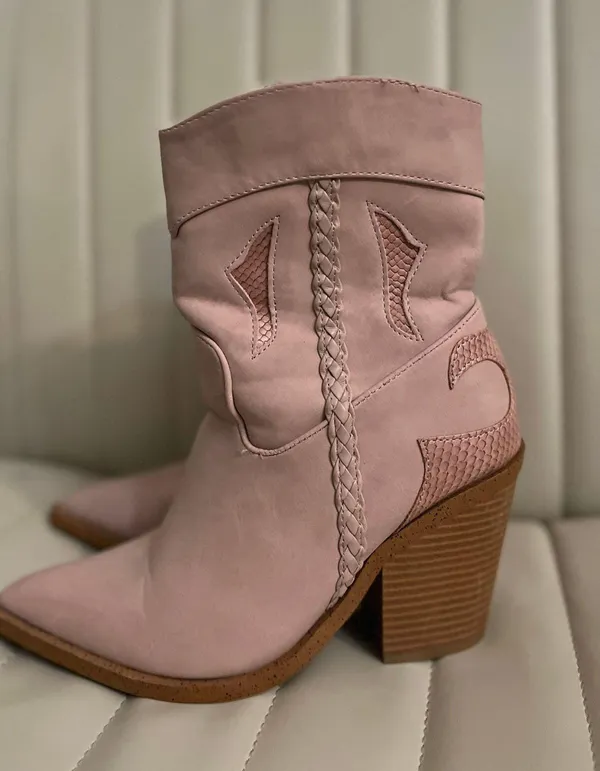 JustFab Short pink Cowgirl Boots country boots suede boots western pink mauve girly valentines shabby chic love shack fancy - Image 5