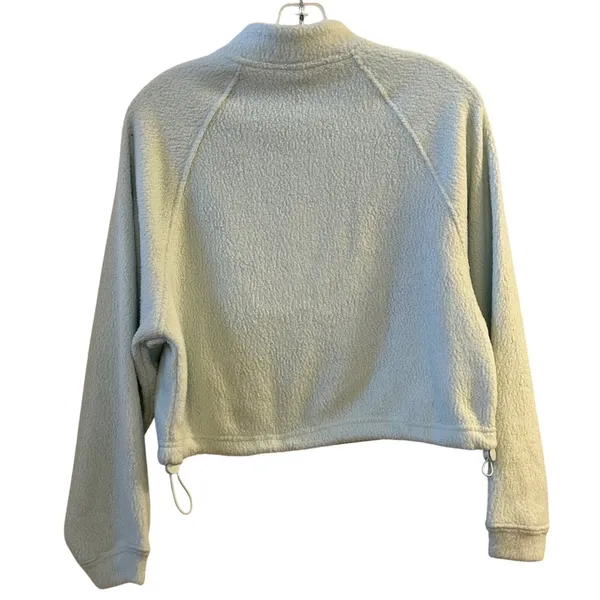 BP Faux‎ Fur Quarter Zip Cropped Pullover Light Blue Green Womens XS - Image 6