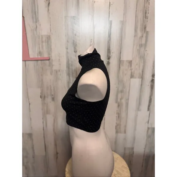 Goodtime USA Black Gold Polka Dot Turtleneck Crop Top Womens Large Sleeveless - Image 3