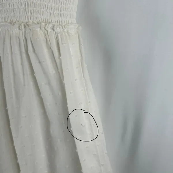 Betsey Johnson White Swiss Dot Midi Dress Smocked Waist Tiered Ruffle Milkmaid M - Image 6