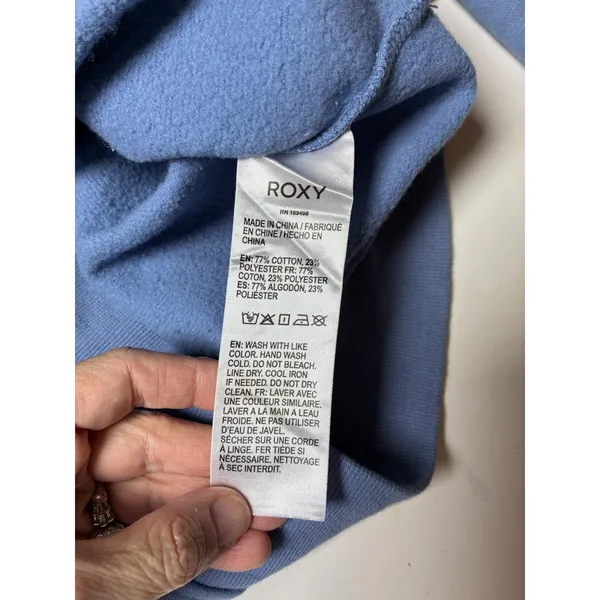 Roxy Blue Graphic Fleece Sweatshirt Women's S Coastal Surf Y2K Hibiscus - Image 6