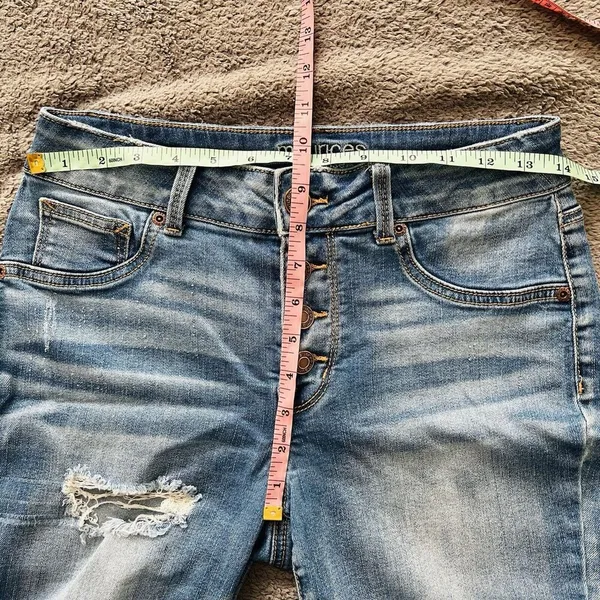 Maurices High Rise Skinny Blue Jeans Womens Small S Distressed Button-Fly - Image 11