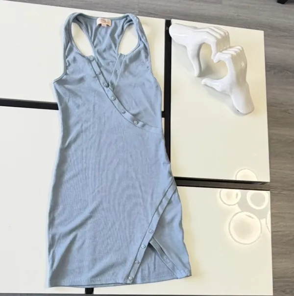 Camila Coelho Blue Ribbed Henley Asymmetrical Mini Dress XXS - Image 4