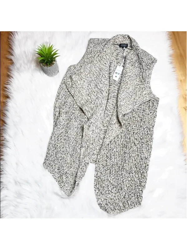 NEW Jones New York Black Cream & Gray Chunky Knit Waterfall Vest Medium NWOT - Image 3