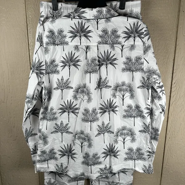 The Company Store Pajama Set Women Medium Black White Tropical Leaf Poplin PJ - Image 3