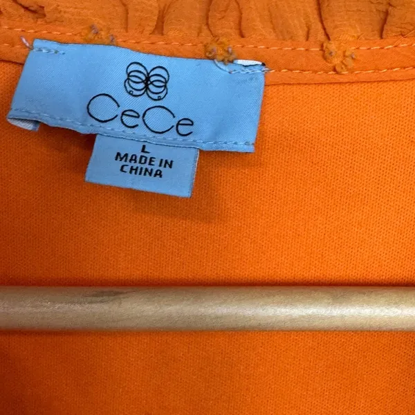 CeCe Womens Ruffle Neck Tie 3/4 Sleeve Clip Dot‎ Blouse Orange Size L - Image 5