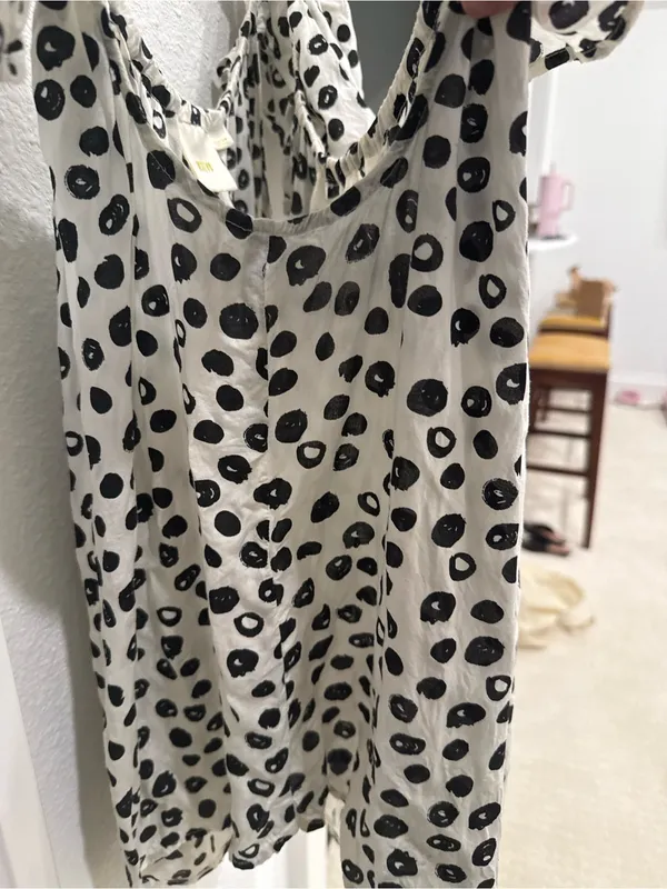 Maeve Anthropologie Polka Dot Peasant Blouse Medium Black White Puff Sleeve Top - Image 6