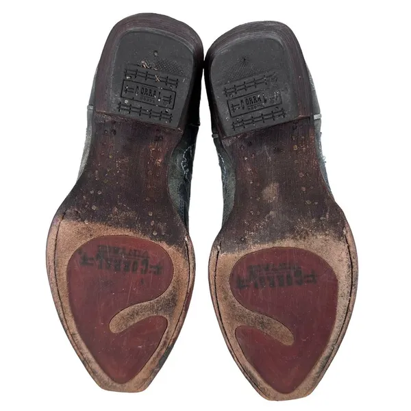 CORRAL Snip Toe Boots Blue‎ Gray Inlay Cowboy Angel Wing & Dove Size 6.5M - Image 10