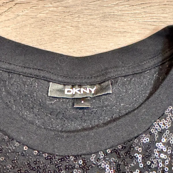 DKNY‎ Black Sequin Short Sleeve T-Shirt Top Womens Size Small S Sparkle Glam - Image 3