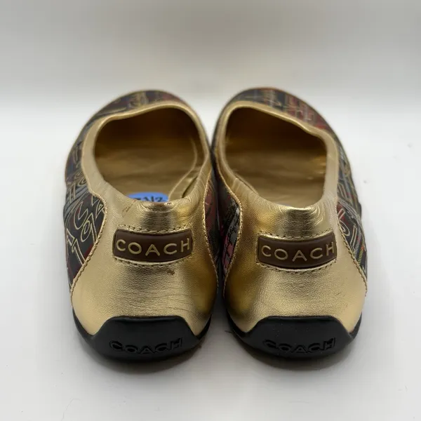 COACH Ballet Flats Gold Tartan Plaid True Graffiti Logo Shoes US 7.5 B Slip On - Image 3