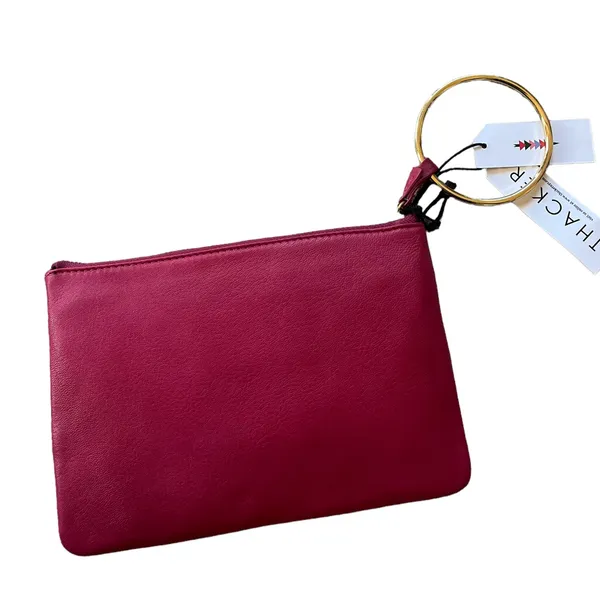NWT THACKER GIA POUCH & CARD CASE Ring Wristlet Clutch RED LEATHER - Image 5
