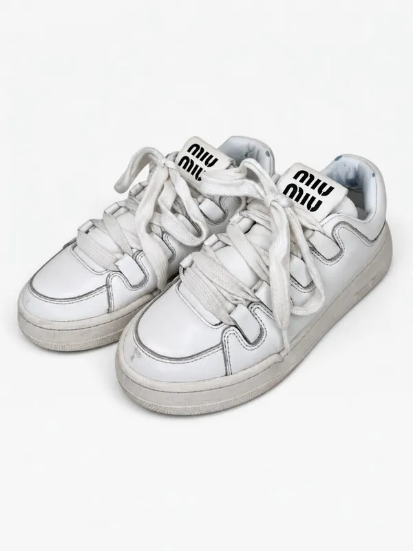 Miu Miu White Leather Logo Low Top Sneakers Made in Italy SIZE 35.5 - Image 3