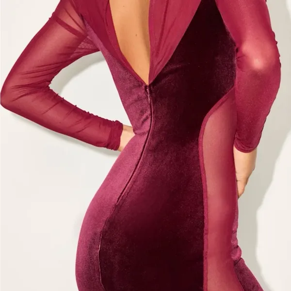 Lulu's Deep Red Velvet Mesh Mini Dress - Image 4