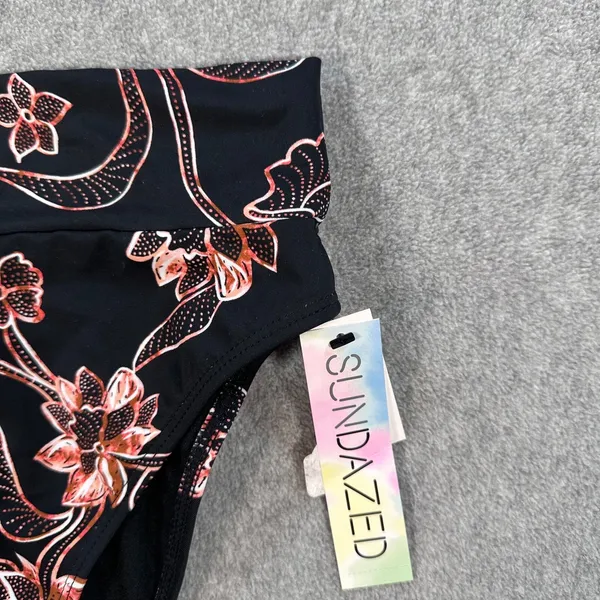 Sundazed High-Waisted Floral Bikini Bottoms Size Small Black / Pink Swim Suit - Image 2