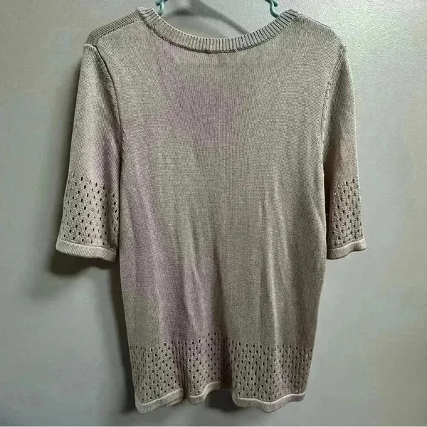 COS Women’s Short Sleeve Knit Summer Sweater‎ Beige Cream Cutout Minimalist M - Image 7