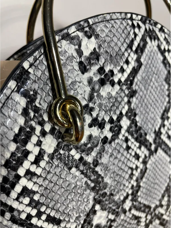 Mango Snakeskin Round Crossbody Bag with Gold Chain festival - Image 3