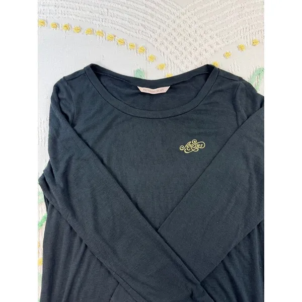 Victoria's Secret‎ Angel Long Sleeve Top Black Gold Embroidered Logo Crew Neck - Image 3