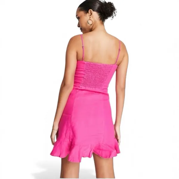 NWT Elodie Hot Pink Linen Blend Mini Dress Size Small Square Neck Adjustable - Image 3