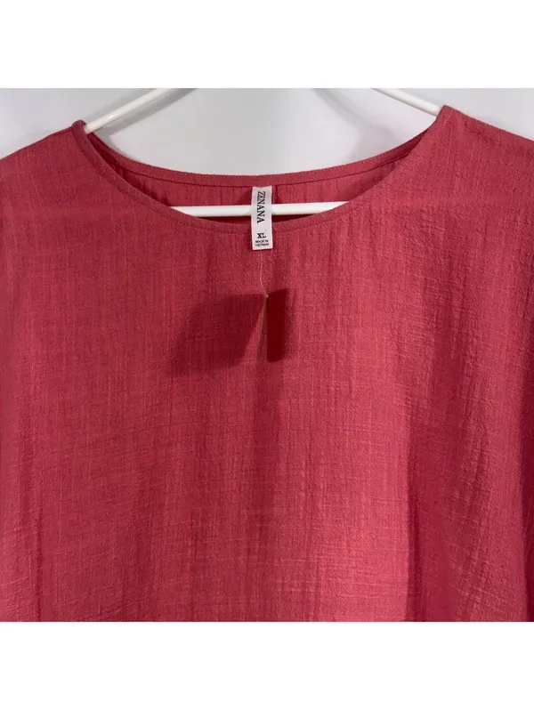 Zenana 100% Cotton Oversized Gauze Tunic Top Coral Pink XL - Image 2