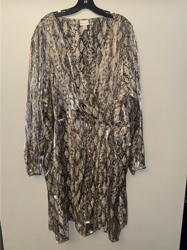 Ava & Viv Metallic Snake-Print Wrap Dress - Gray & Silver - Image 4