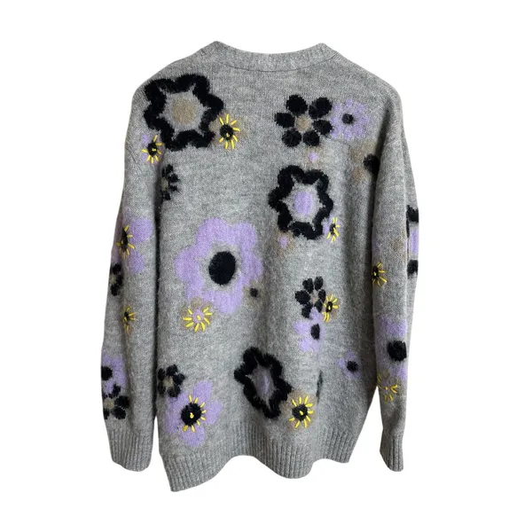 Miu Miu Flower Intarsia Cardigan in Grey Soft Fuzzy Mohair Womans 42/ US 6 - Image 2