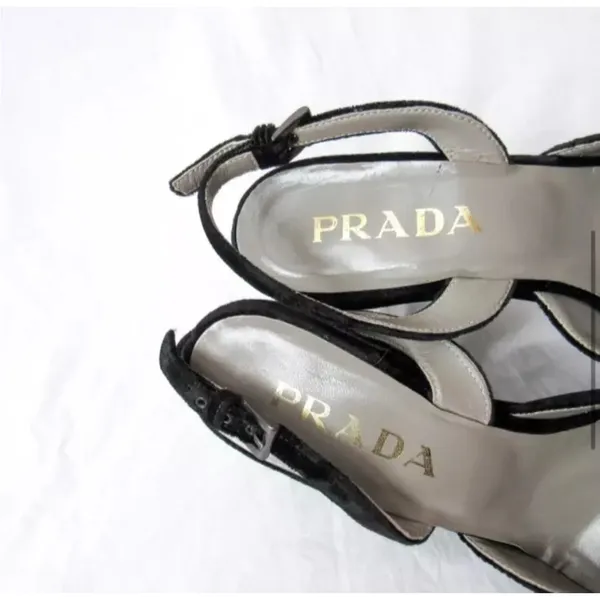 Prada Black velvet Slingback wedge Heels - Image 6